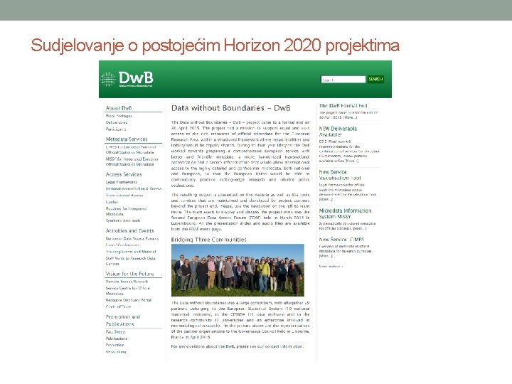 Sudjelovanje o postojećim Horizon 2020 projektima 