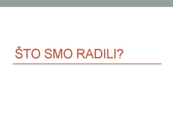 ŠTO SMO RADILI? 