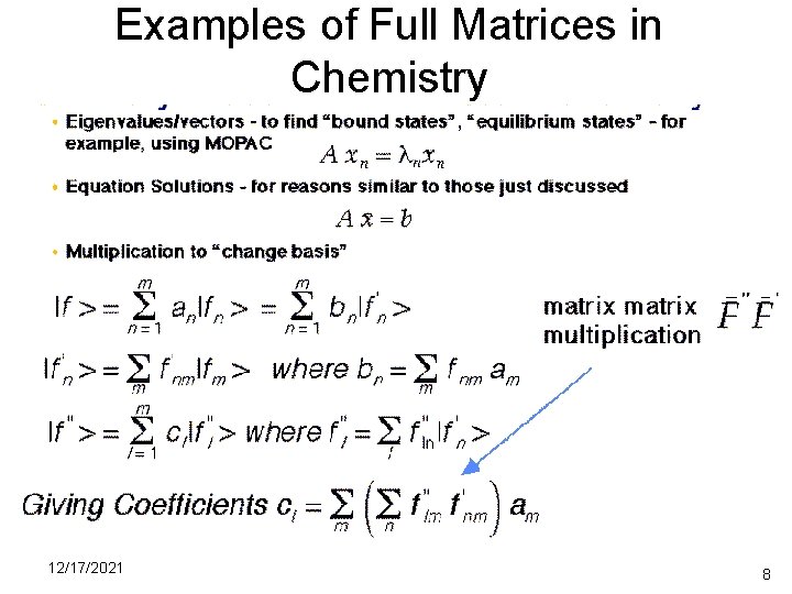Examples of Full Matrices in Chemistry 12/17/2021 8 