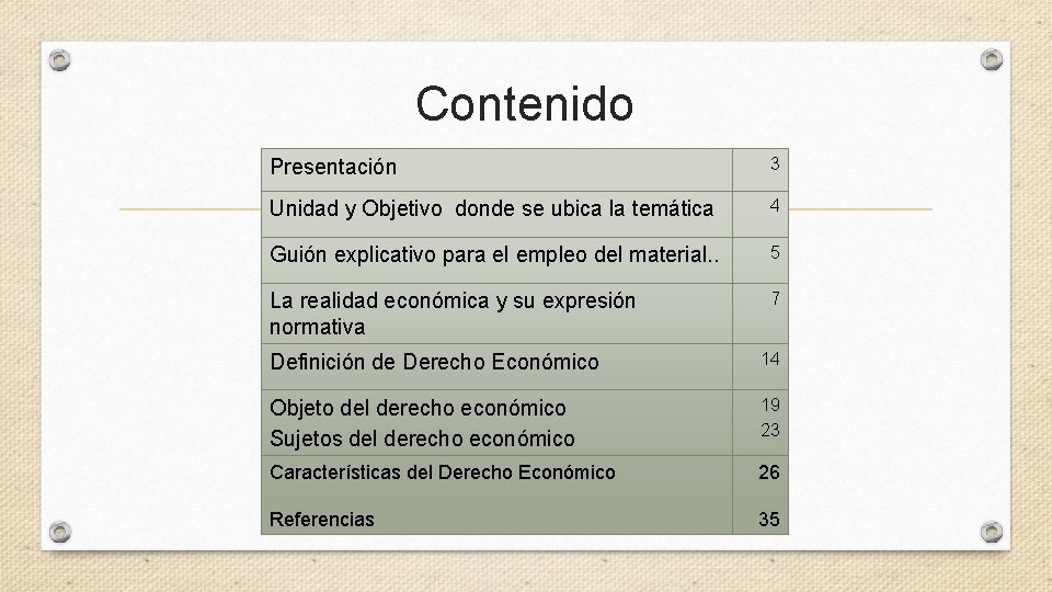 Contenido Presentación 3 Unidad y Objetivo donde se ubica la temática 4 Guión explicativo