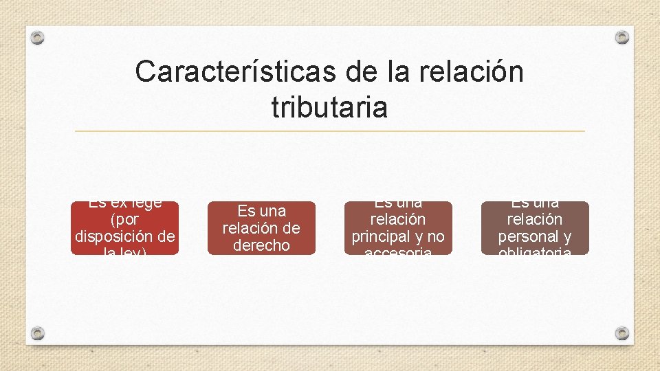 Características de la relación tributaria Es ex lege (por disposición de la ley) Es