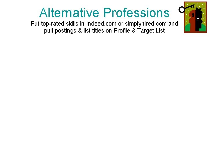 Alternative Professions Put top-rated skills in Indeed. com or simplyhired. com and pull postings
