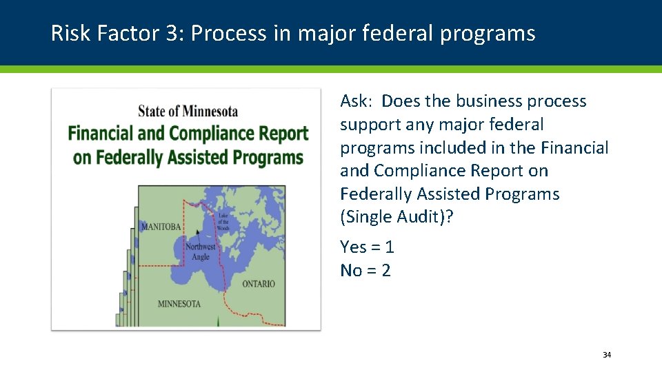 Risk Factor 3: Process in major federal programs Ask: Does the business process support Risk Factor 3: Process in major federal programs Ask: Does the business process support