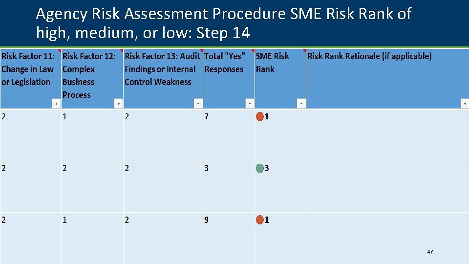 Agency Risk Assessment Procedure SME Risk Rank of high, medium, or low: Step 14 Agency Risk Assessment Procedure SME Risk Rank of high, medium, or low: Step 14