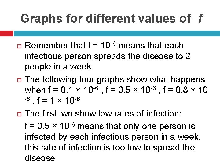 Graphs for different values of f Remember that f = 10 -6 means that