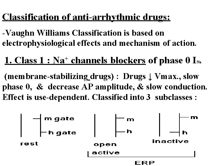 Classification of anti-arrhythmic drugs: -Vaughn Williams Classification is based on electrophysiological effects and mechanism