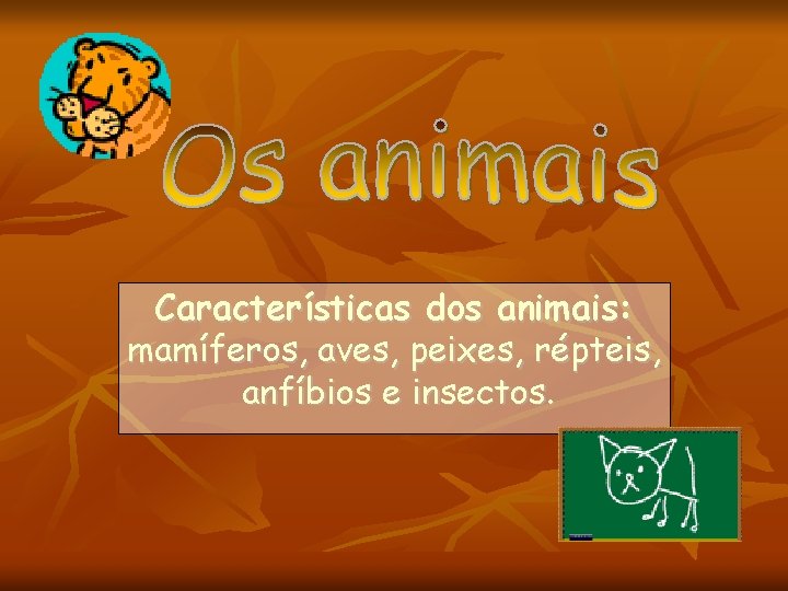 Características dos animais: mamíferos, aves, peixes, répteis, anfíbios e insectos. 