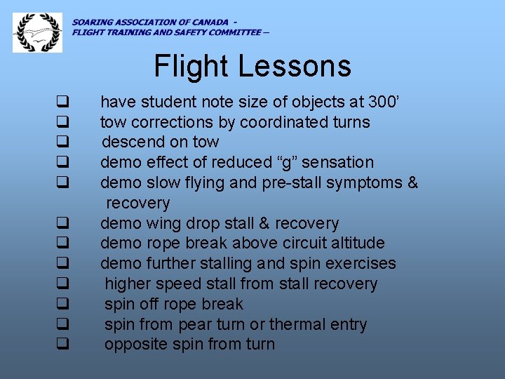 Flight Lessons q q q have student note size of objects at 300’ tow