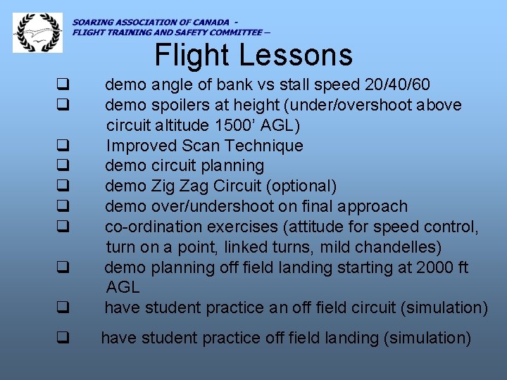 Flight Lessons q demo angle of bank vs stall speed 20/40/60 demo spoilers at