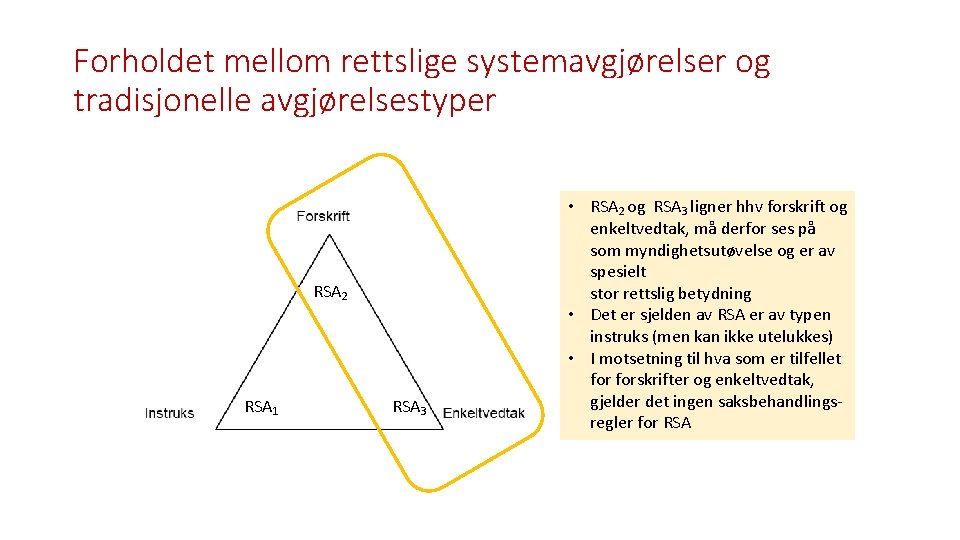 Forholdet mellom rettslige systemavgjørelser og tradisjonelle avgjørelsestyper RSA 2 RSA 1 RSA 3 •