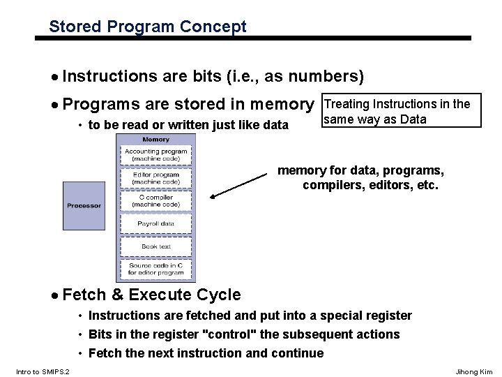 Stored Program Concept · Instructions are bits (i. e. , as numbers) · Programs