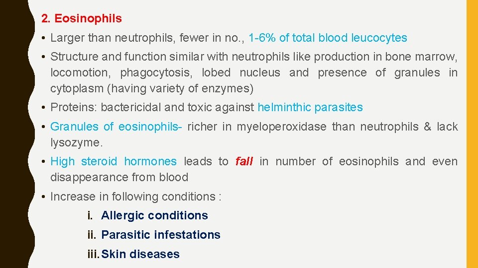 2. Eosinophils • Larger than neutrophils, fewer in no. , 1 -6% of total