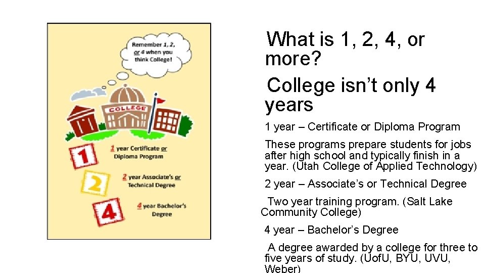 What is 1, 2, 4, or more? College isn’t only 4 years 1 year