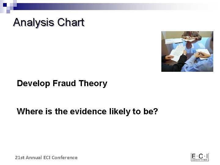 Analysis Chart Develop Fraud Theory Where is the evidence likely to be? 21 st