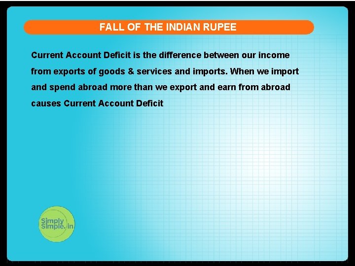 FALL OF THE INDIAN RUPEE Current Account Deficit is the difference between our income