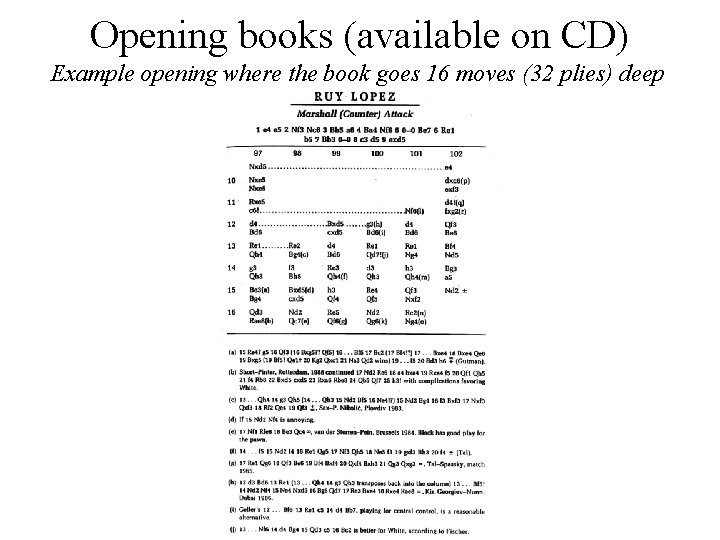 Opening books (available on CD) Example opening where the book goes 16 moves (32