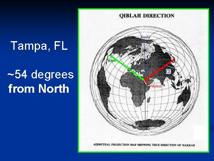 Tampa, FL ~54 degrees from North 