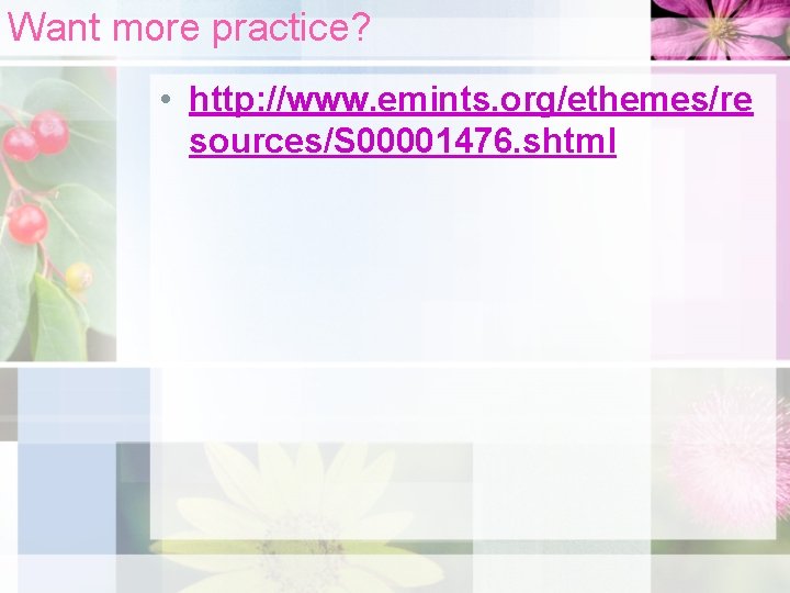 Want more practice? • http: //www. emints. org/ethemes/re sources/S 00001476. shtml 