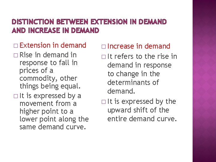 DISTINCTION BETWEEN EXTENSION IN DEMAND INCREASE IN DEMAND � Extension in demand � Rise