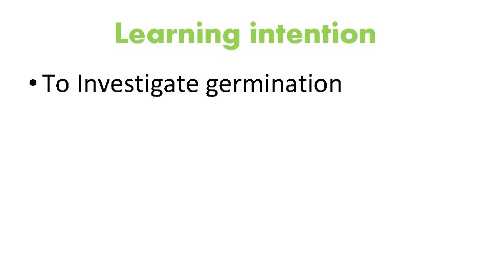 Learning intention • To Investigate germination 