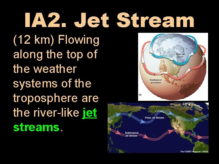 IA 2. Jet Stream (12 km) Flowing along the top of the weather systems