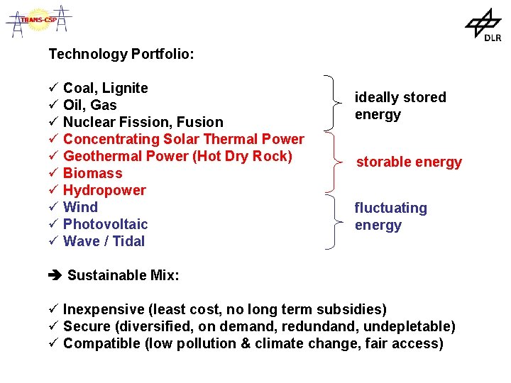 Technology Portfolio: ü Coal, Lignite ü Oil, Gas ü Nuclear Fission, Fusion ü Concentrating