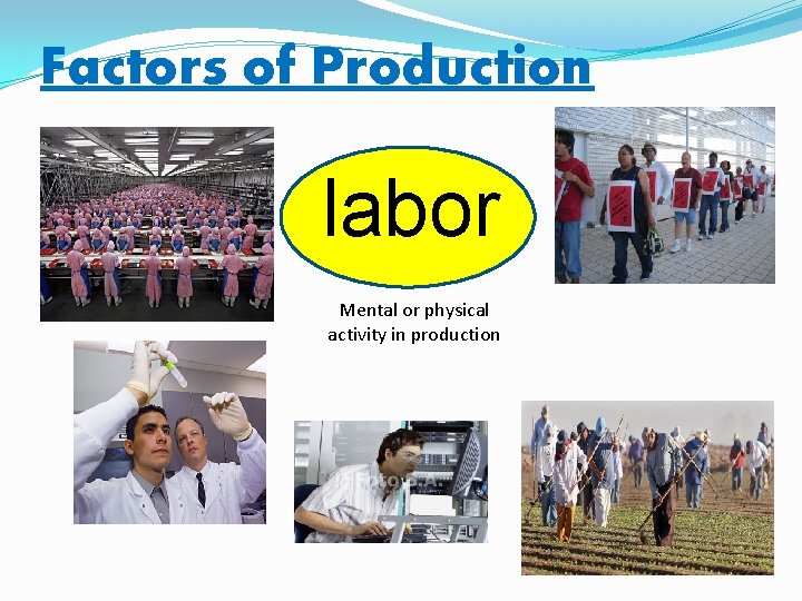 Factors of Production labor Mental or physical activity in production 