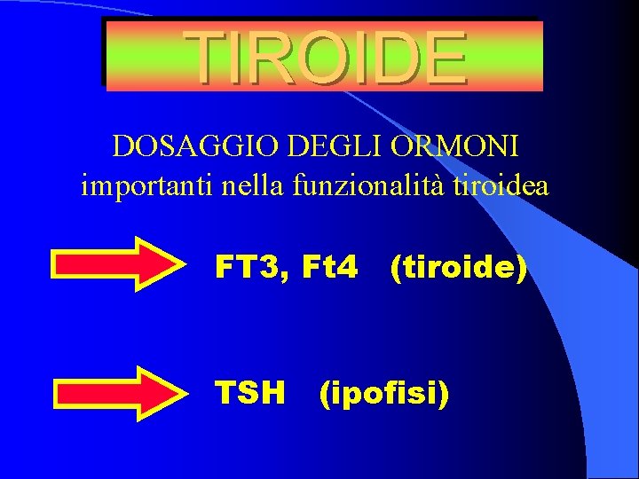 TIROIDE DOSAGGIO DEGLI ORMONI importanti nella funzionalità tiroidea FT 3, Ft 4 (tiroide) TSH