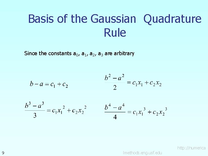 Basis of the Gaussian Quadrature Rule Since the constants a 0, a 1, a