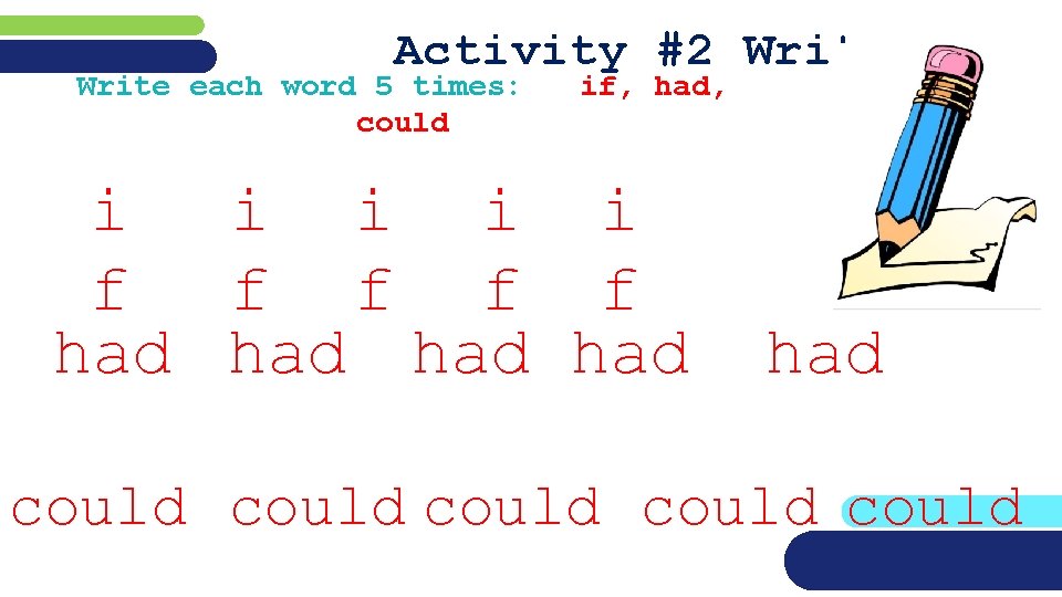 Activity #2 Write each word 5 times: could if, had, i i i f