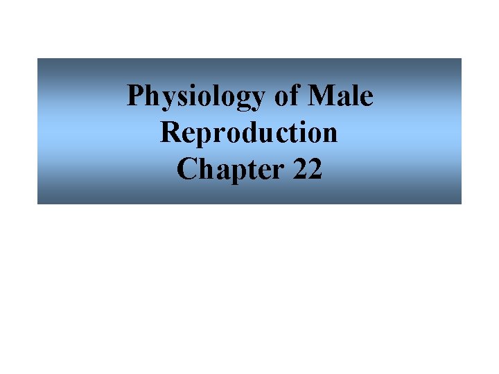 Physiology of Male Reproduction Chapter 22 Physiology of Male Reproduction Chapter 22