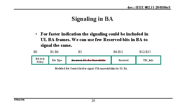 doc. : IEEE 802. 11 -20/0106 r 3 Signaling in BA • For faster