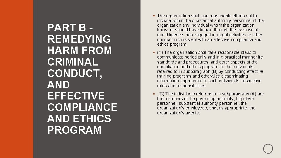 § The organization shall use reasonable efforts not to PART B REMEDYING HARM FROM