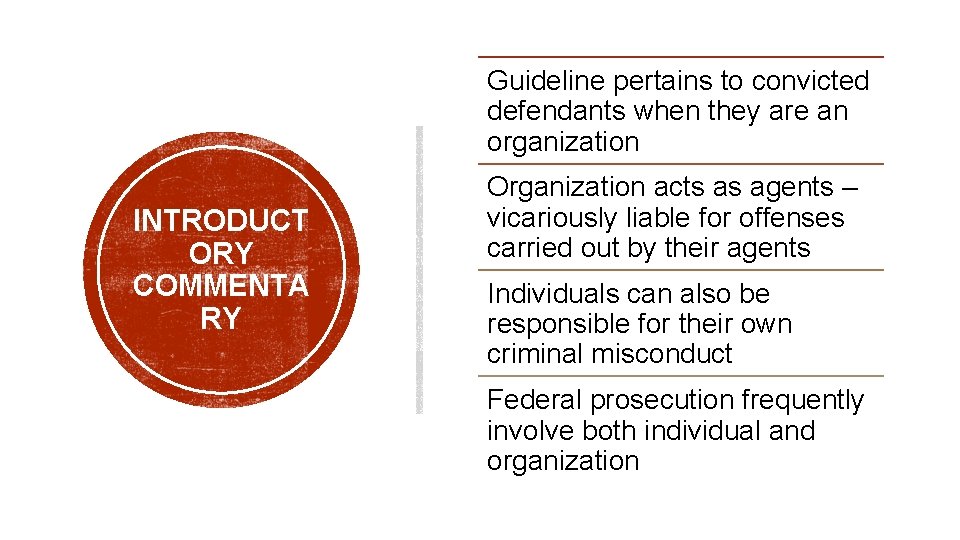 Guideline pertains to convicted defendants when they are an organization INTRODUCT ORY COMMENTA RY