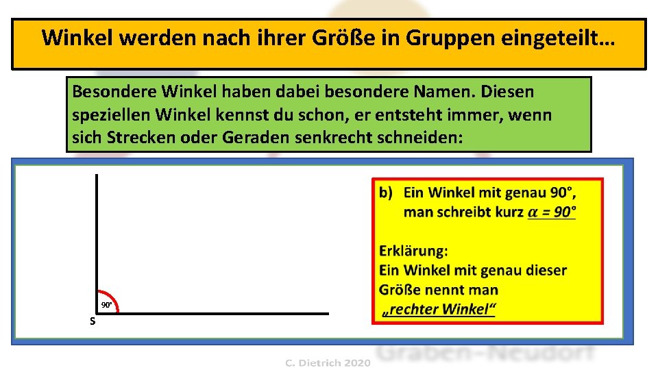 Winkel werden nach ihrer Größe in Gruppen eingeteilt… Besondere Winkel haben dabei besondere Namen.