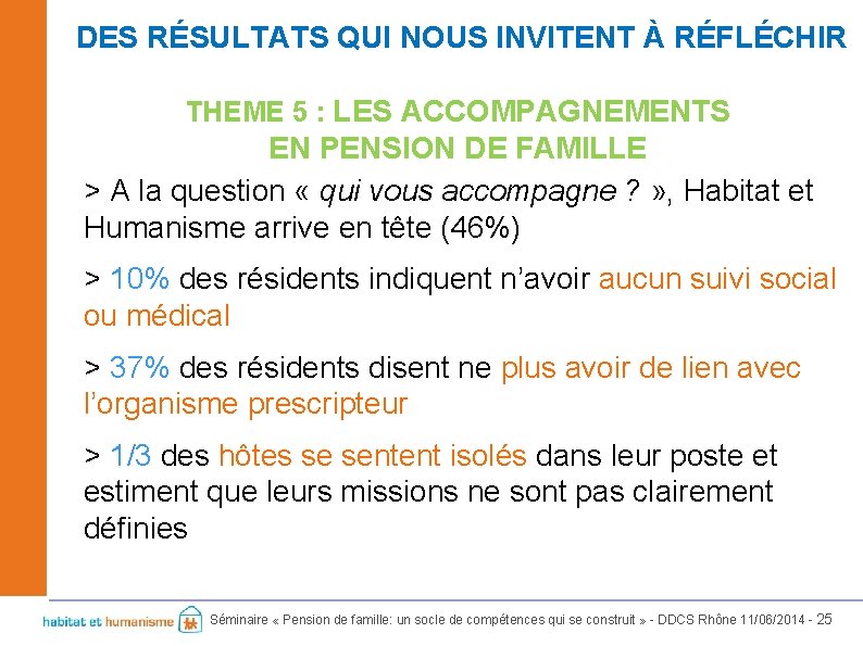 DES RÉSULTATS QUI NOUS INVITENT À RÉFLÉCHIR THEME 5 : LES ACCOMPAGNEMENTS EN PENSION