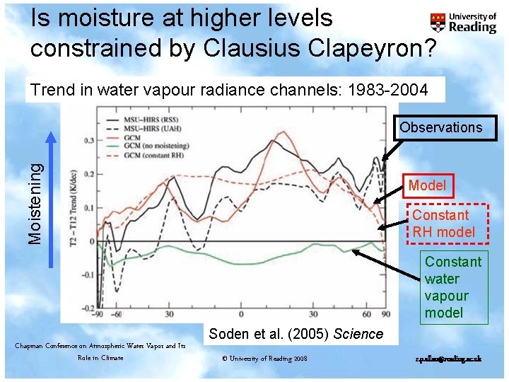 Is moisture at higher levels constrained by Clausius Clapeyron? Trend in water vapour radiance