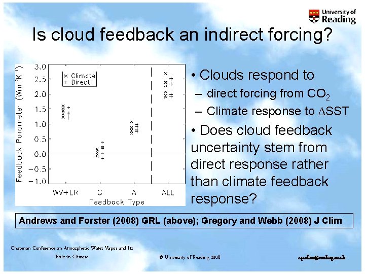 Is cloud feedback an indirect forcing? • • Clouds respond to – direct forcing