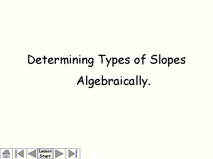 Determining Types of Slopes Algebraically. Lesson Start 