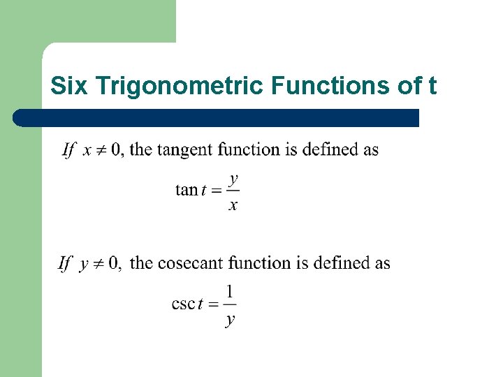 Six Trigonometric Functions of t 