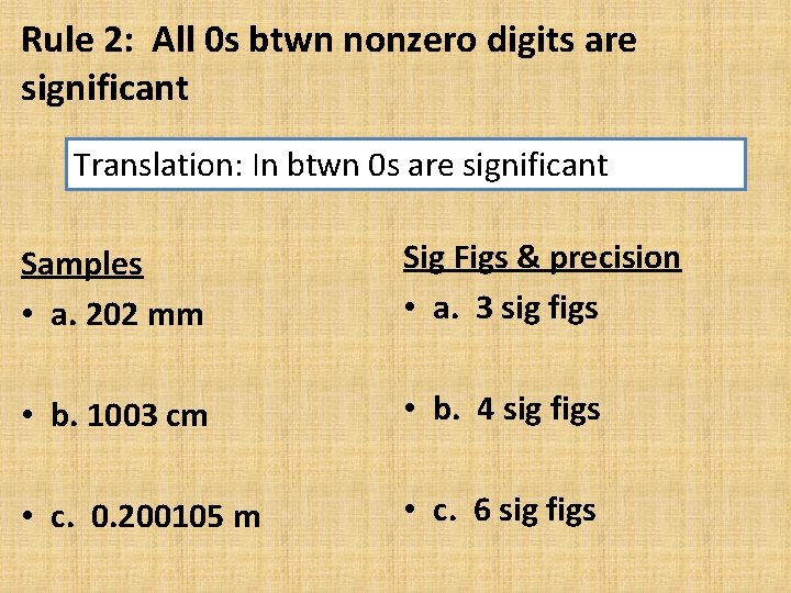 Rule 2: All 0 s btwn nonzero digits are significant Translation: In btwn 0