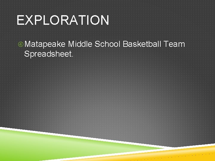 EXPLORATION Matapeake Middle School Basketball Team Spreadsheet. 