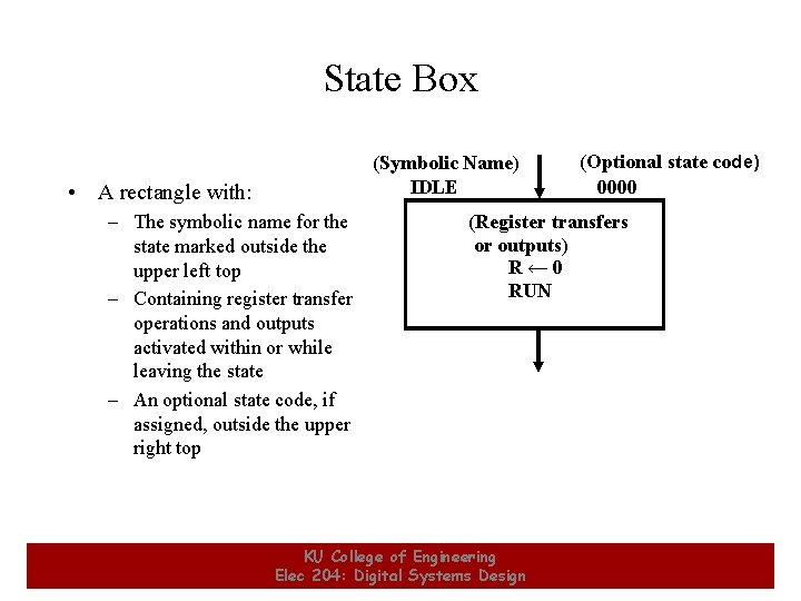 State Box (Symbolic Name) IDLE • A rectangle with: – The symbolic name for State Box (Symbolic Name) IDLE • A rectangle with: – The symbolic name for
