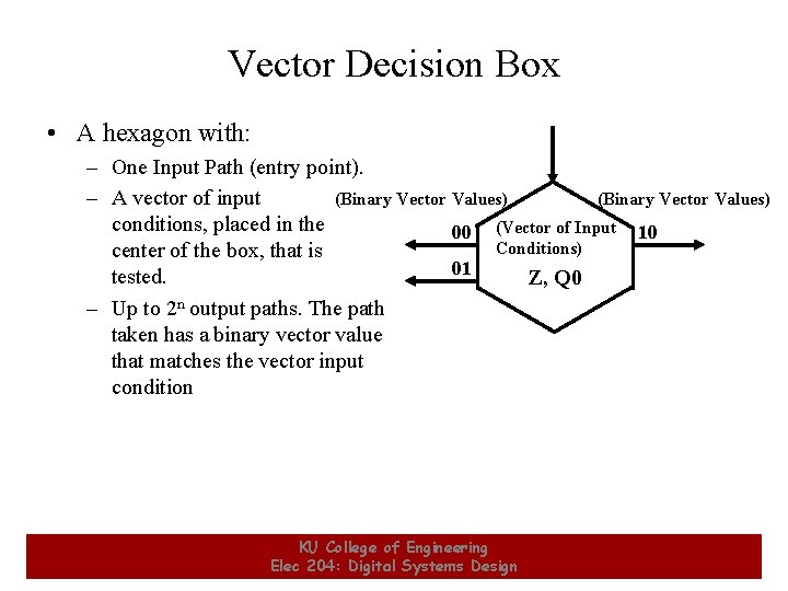 Vector Decision Box • A hexagon with: – One Input Path (entry point). (Binary Vector Decision Box • A hexagon with: – One Input Path (entry point). (Binary