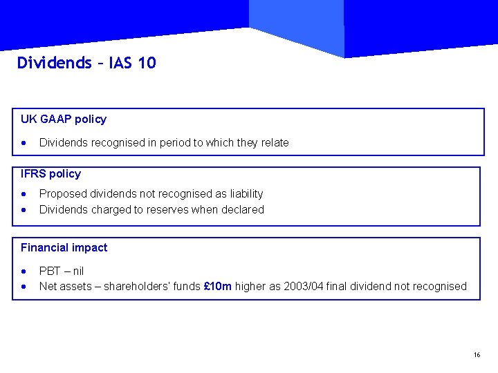 Dividends – IAS 10 UK GAAP policy · Dividends recognised in period to which