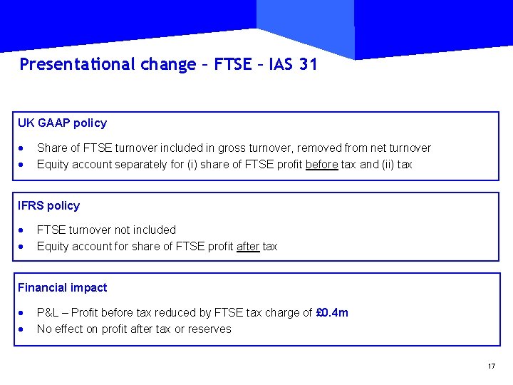Presentational change – FTSE – IAS 31 UK GAAP policy · · Share of