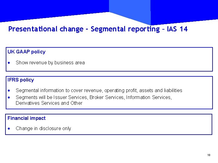 Presentational change - Segmental reporting – IAS 14 UK GAAP policy · Show revenue