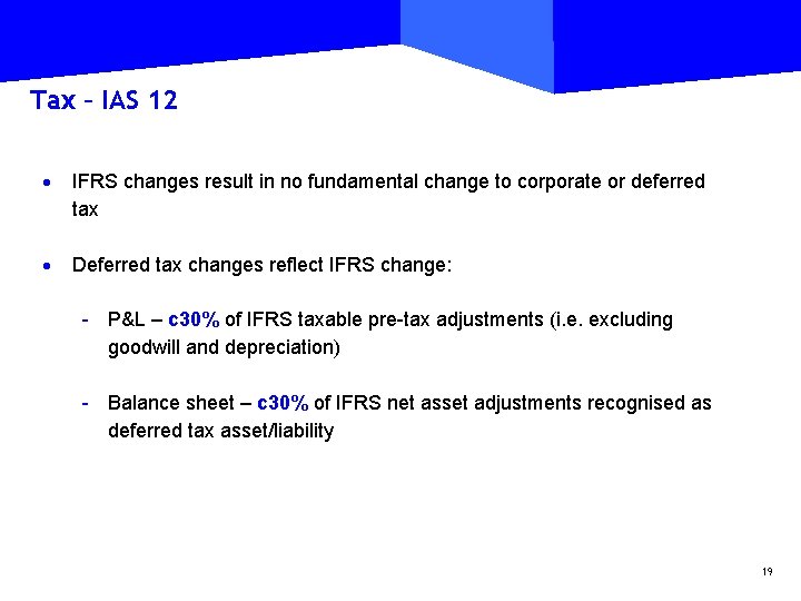 Tax – IAS 12 · IFRS changes result in no fundamental change to corporate