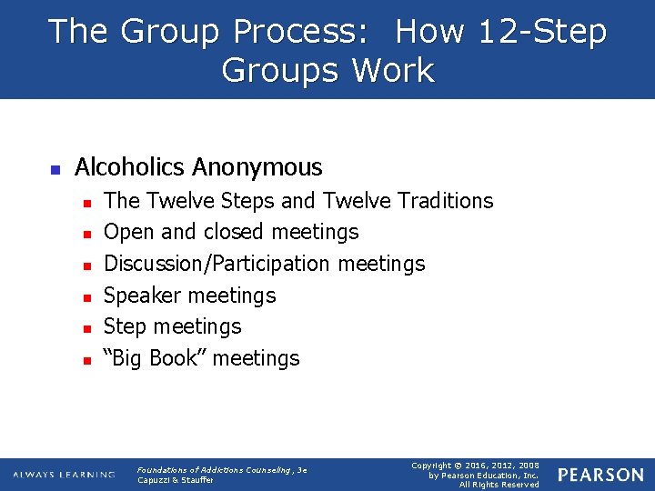 The Group Process: How 12 -Step Groups Work n Alcoholics Anonymous n n n