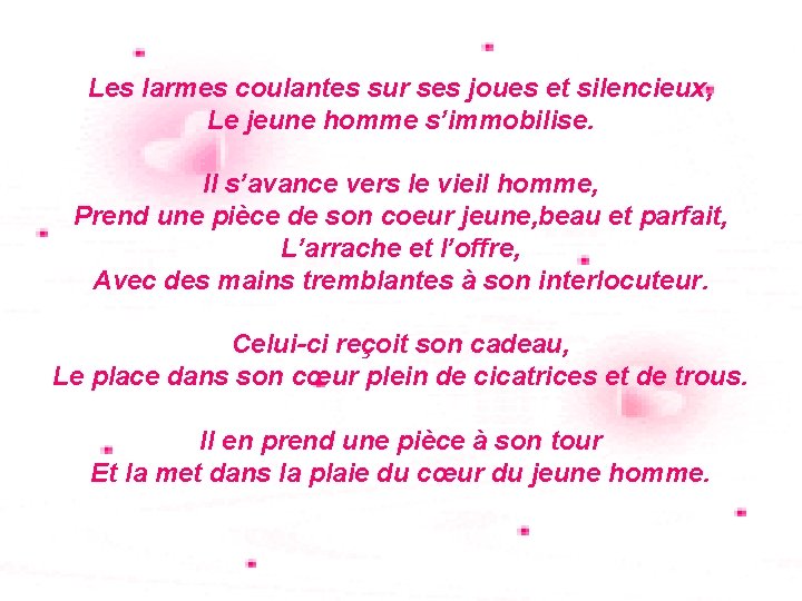 Les larmes coulantes sur ses joues et silencieux, Le jeune homme s’immobilise. Il s’avance